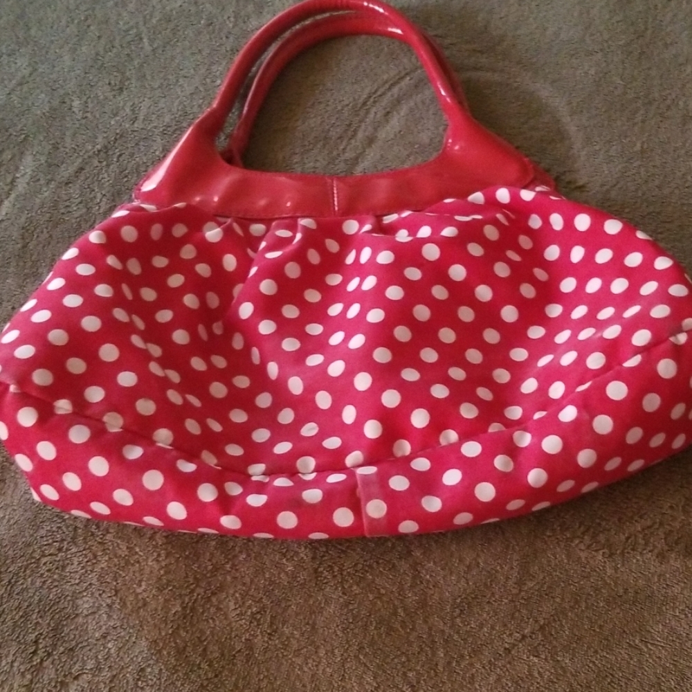 Red and white polka dot purse